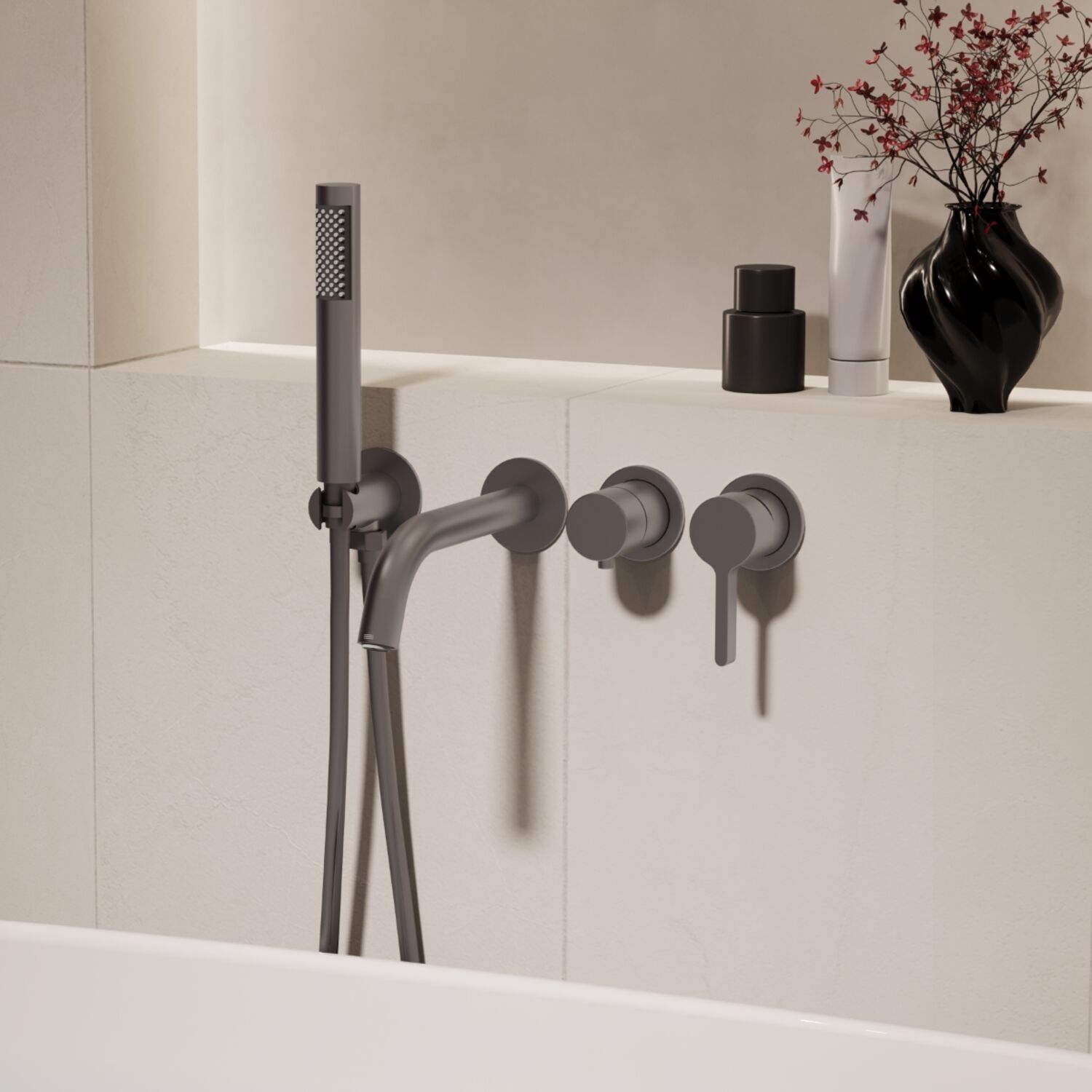 Смеситель Vincea Villa VTFW-1VL1GM для ванны с душем, встраиваемый, цвет вороненая сталь - фото 1