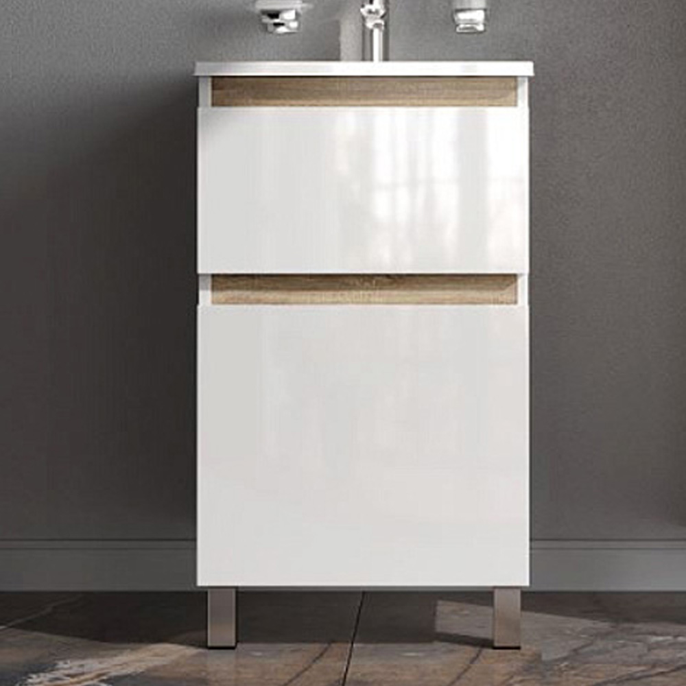 Тумба под раковину AM.PM X-Joy 50 напольная, цвет белый глянец/дерево - фото 1