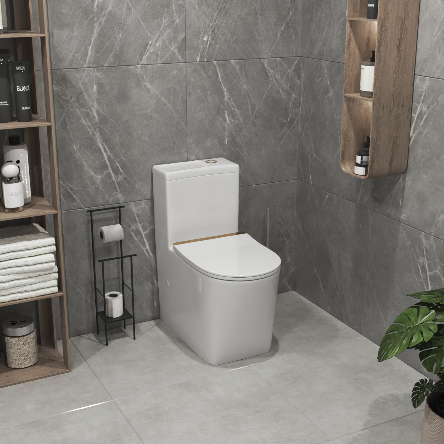 Унитаз-моноблок Joki Royal T Gold JK86472105GOLD напольный, безободковый, смыв Торнадо, с сиденьем микролифт, цвет белый / золото - фото 1