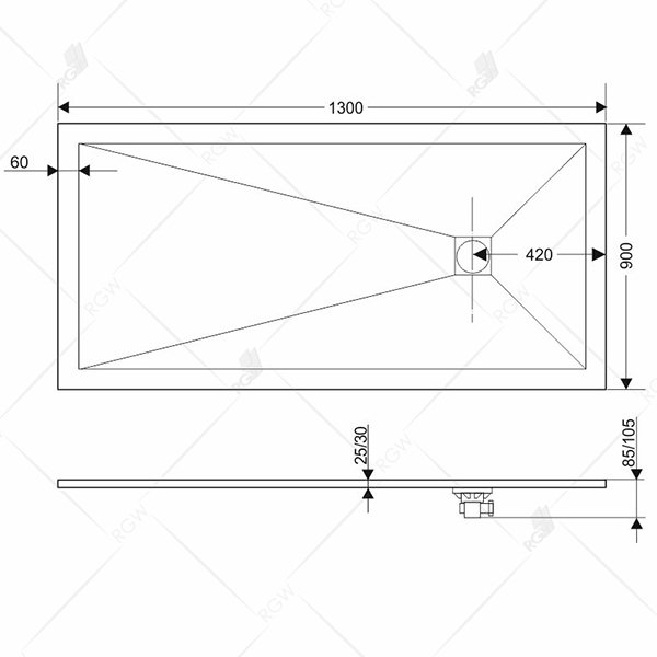 Поддон для душа RGW Stone Tray ST-G 130x90, искусственный камень, цвет графит - фото 1