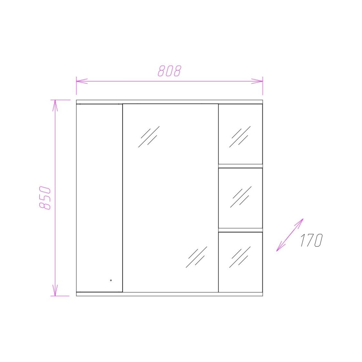 Шкаф-зеркало Оника Эльбрус 80, правый, с подсветкой, цвет белый - фото 1
