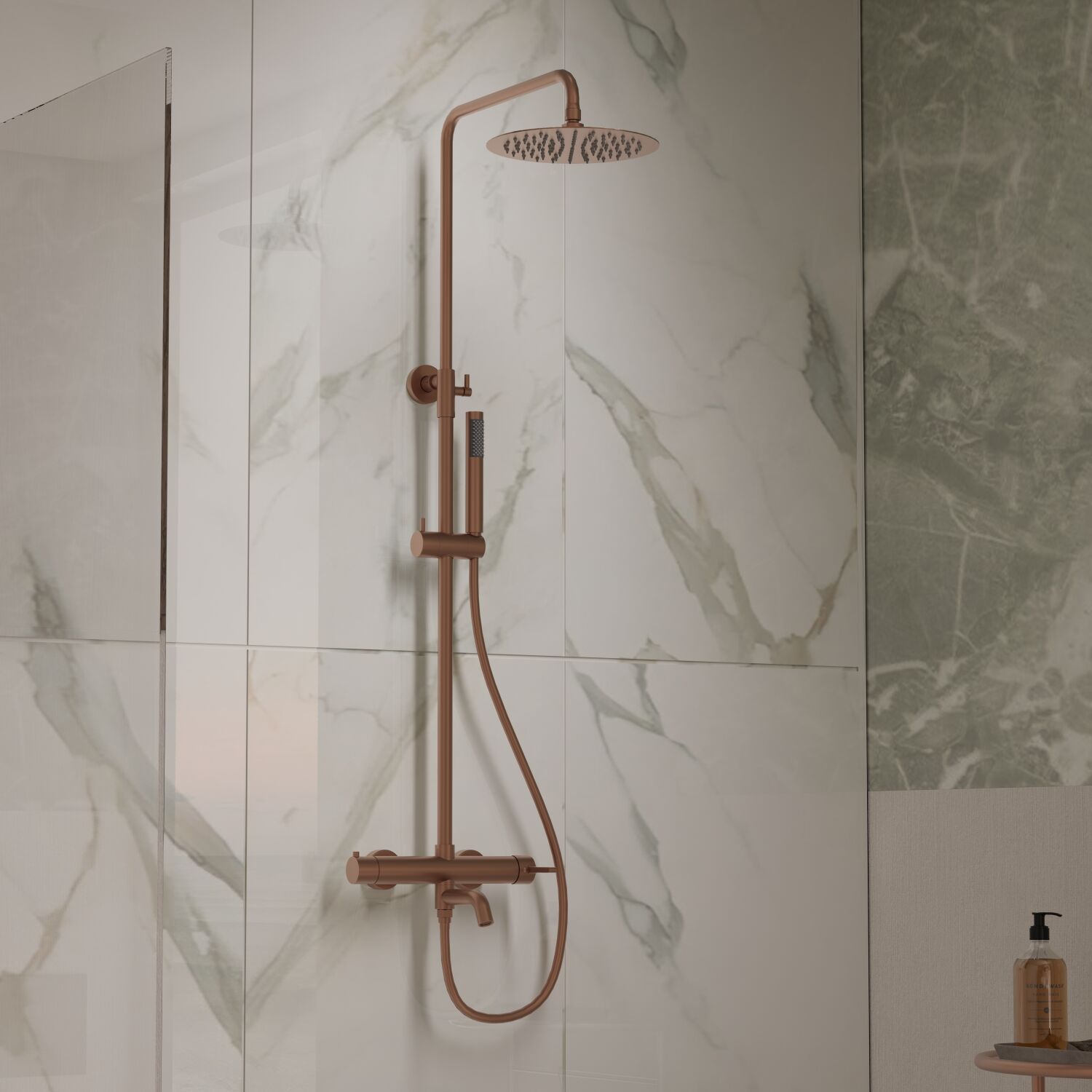 Душевая стойка Vincea Villa VSFS-1VL1BC, с верхним душем, смесителем, цвет брашированная медь - фото 1