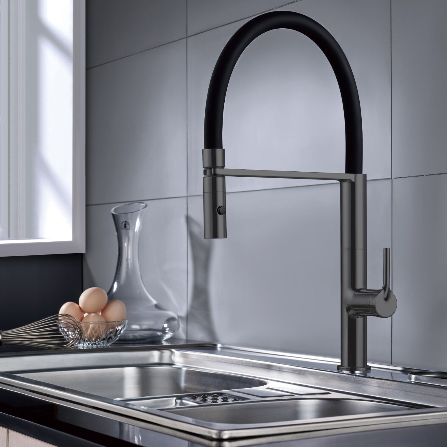 Смеситель Vincea VKF-114GM для кухни, с гибким изливом, цвет вороненая сталь - фото 1