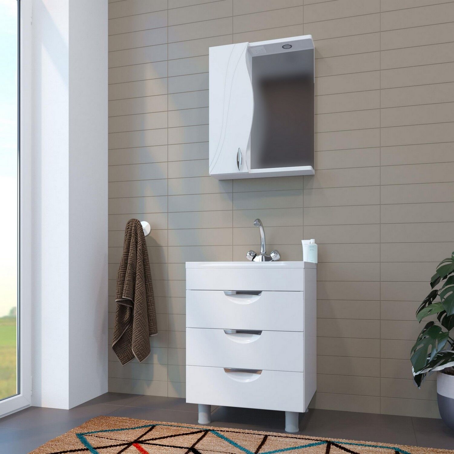 Шкаф-зеркало Mixline Лима 55, левый, с подсветкой, цвет белый - фото 1