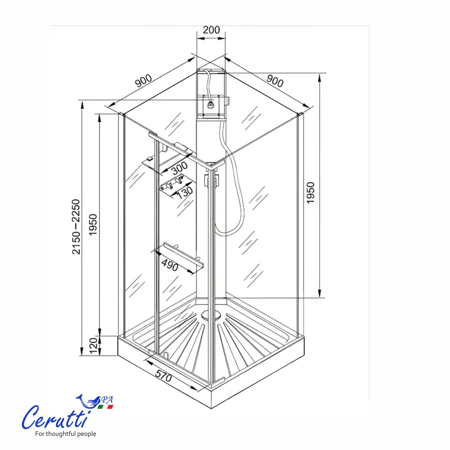 Душевая кабина Ceruttispa MiMi 90BF 90x90, стекло матовое, профиль черный матовый, без крыши - фото 1