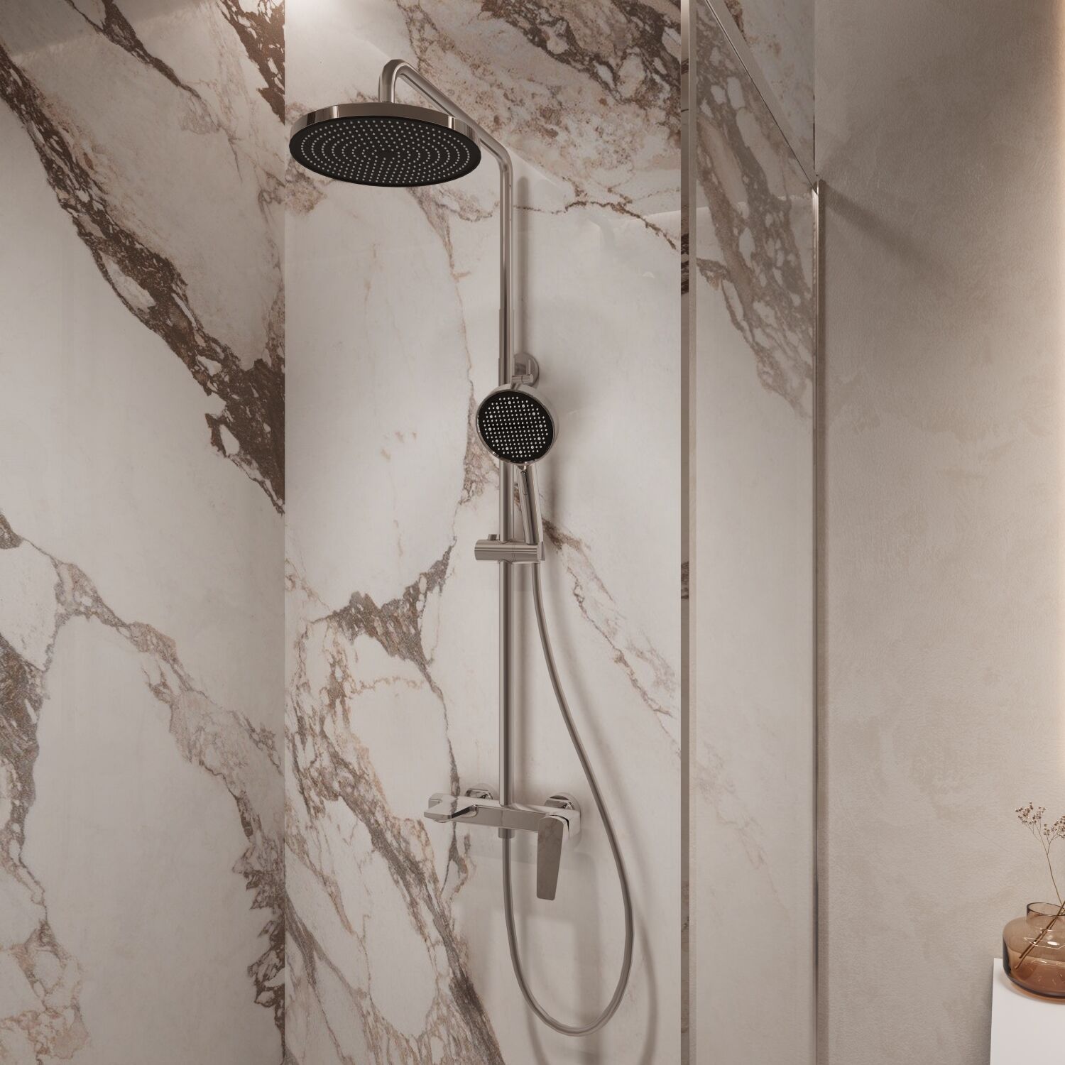 Душевая стойка Vincea Puro VSFS-5P1CH, с верхним душем, смесителем, цвет хром - фото 1