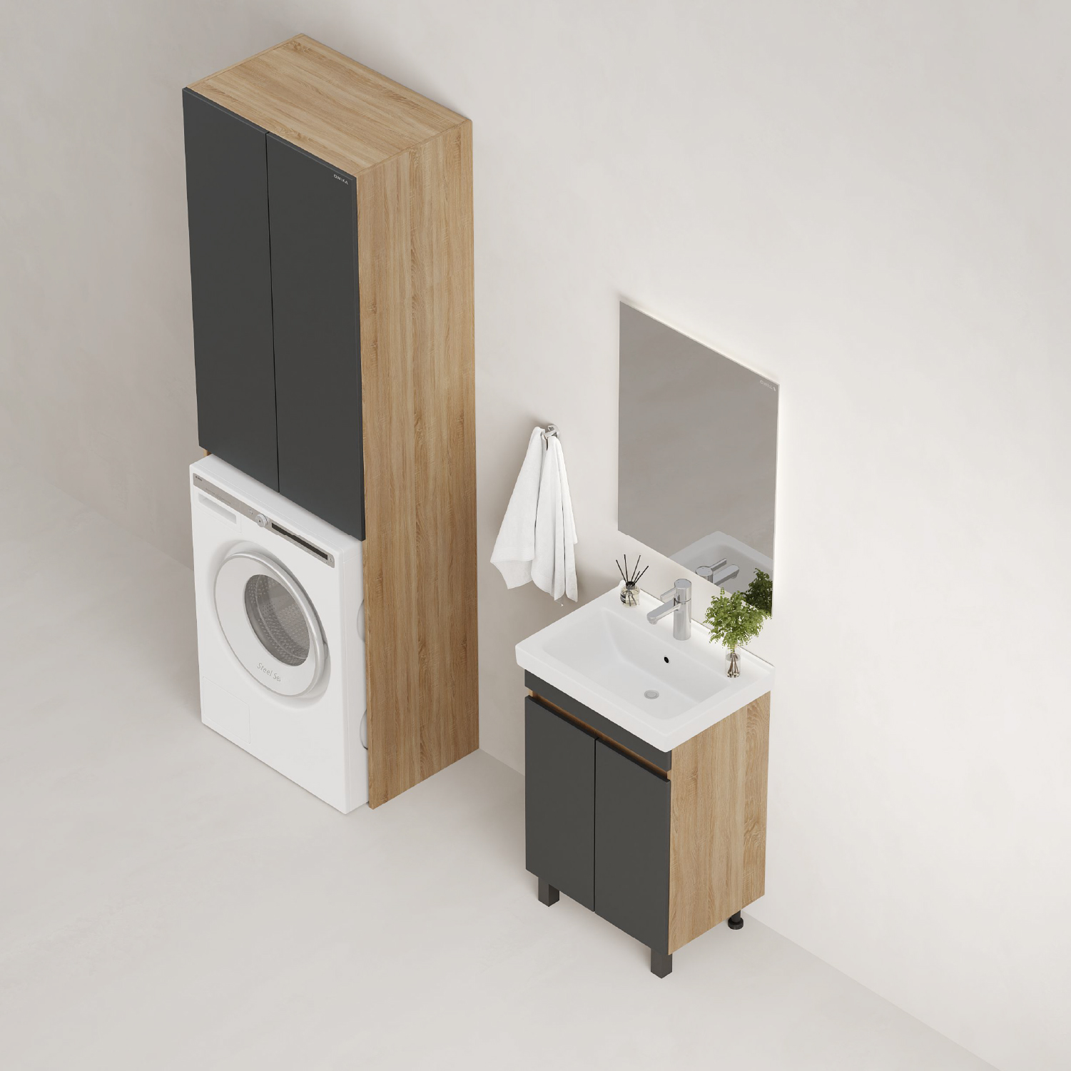 Мебель для ванной Оника Милтон Квадро 55, напольная, цвет серый / дуб сонома - фото 1