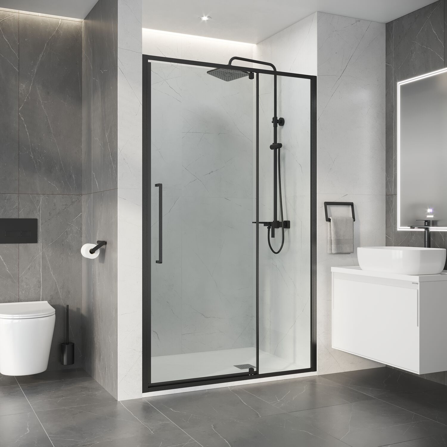 Душевая дверь Niagara Nova NG-35-12AGR 120x195, стекло прозрачное, профиль графит