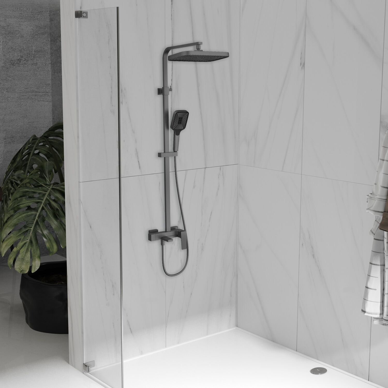 Душевая стойка Vincea Cube VSFS-4C12GM, с верхним душем, смесителем, цвет вороненая сталь - фото 1