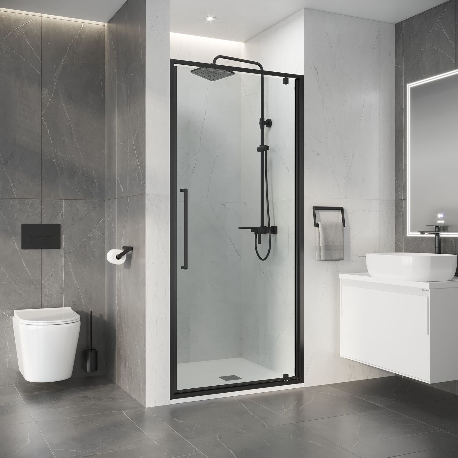 Душевая дверь Niagara Nova NG-35-9AGR 90x195, стекло прозрачное, профиль графит