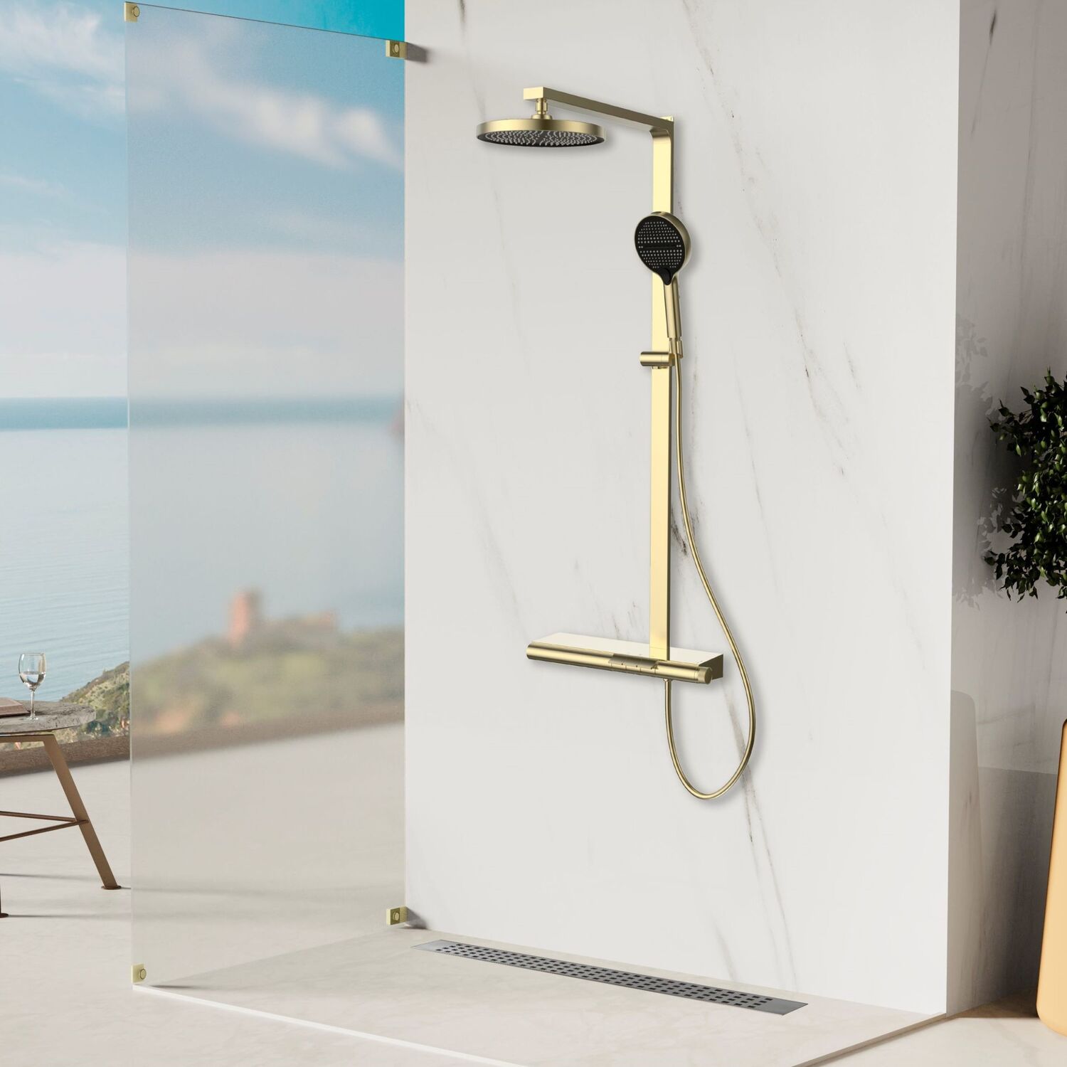 Душевая стойка Vincea Aspire VSFS-4AS1BG, с верхним душем, смесителем, цвет брашированное золото - фото 1