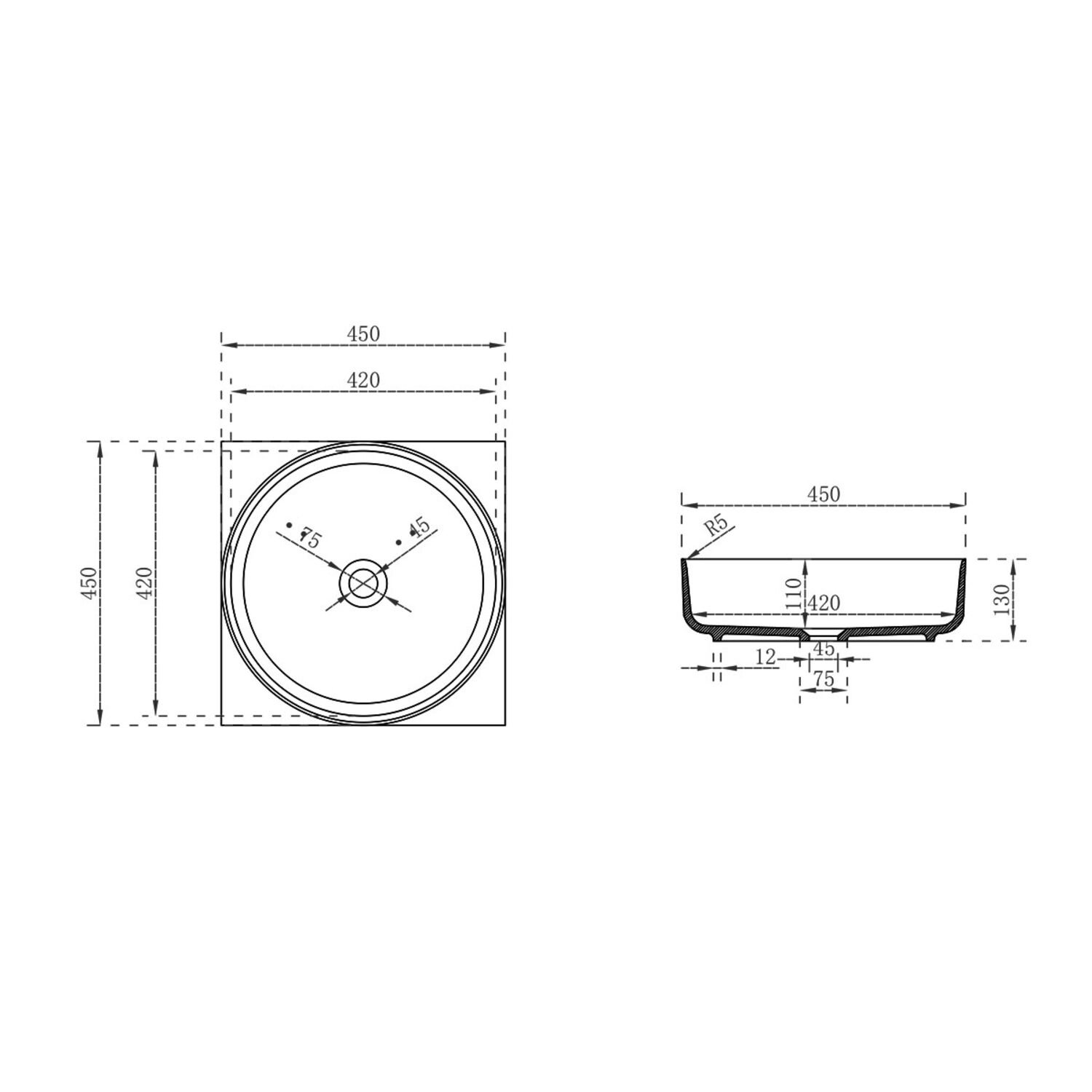 Раковина Vincea Solid Surface VBS-6S16MW накладная, 45x45 см, цвет белый матовый - фото 1