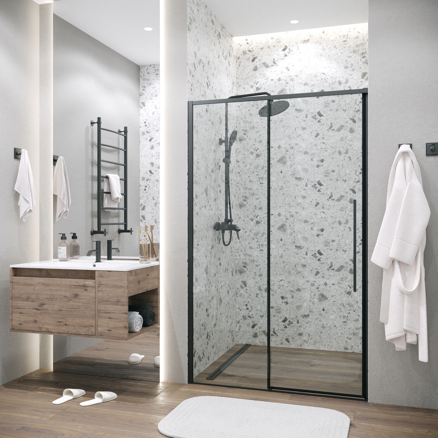 Душевая дверь Grossman Galaxy 110х195, стекло прозрачное, профиль черный матовый - фото 1