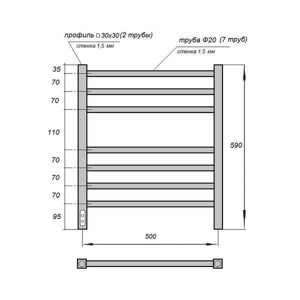 Полотенцесушитель Point П7 50x60 электрический, левый, цвет белый