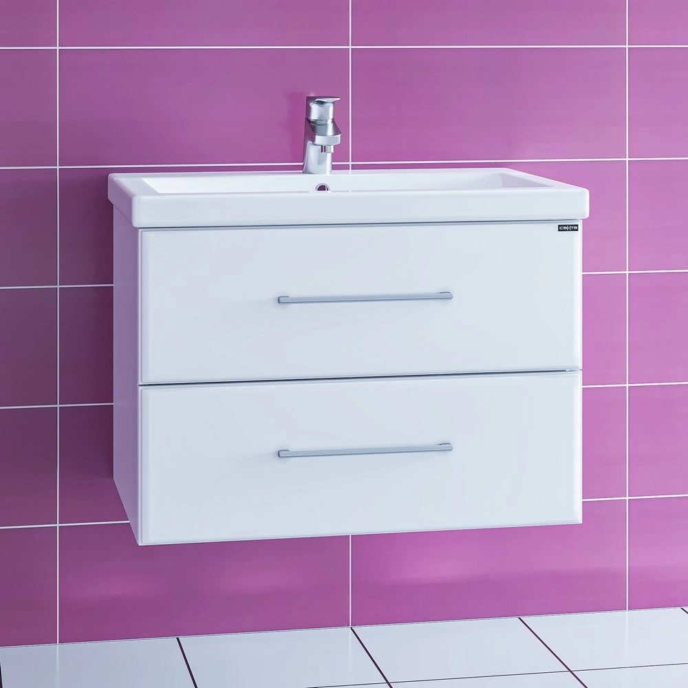 Тумба под раковину Санта Омега 70 подвесная, с ящиками, цвет белый