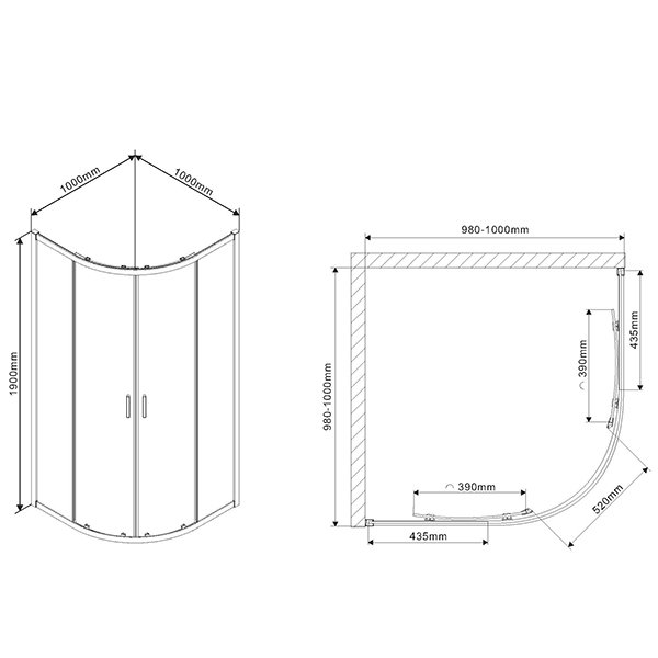 Душевой уголок Vincea Scala VSQ-2SC 100x100, стекло прозрачное, профиль хром