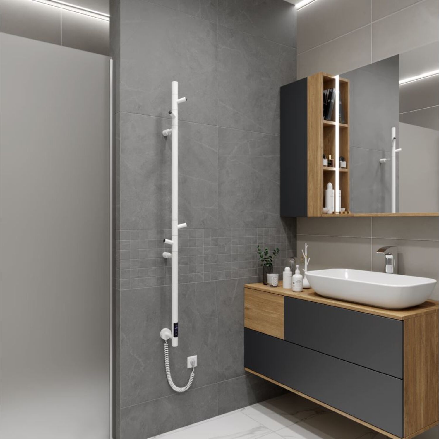 Полотенцесушитель Vincea VTD-1DWE 15х140 электрический, с крючками, цвет белый - фото 1