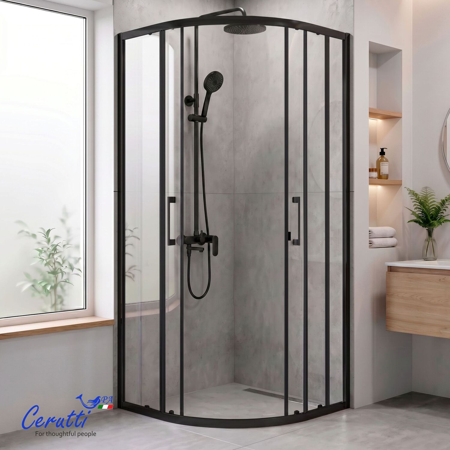 Душевой уголок CeruttiSPA Viva 90B N 90x90, стекло прозрачное, профиль черный