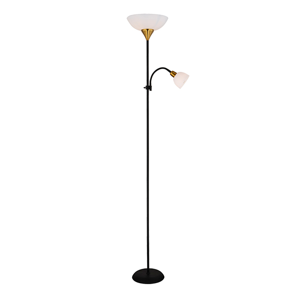 Торшер Arte Lamp Duetto A9569PN-2BK, арматура черная / медь, плафон пластик белый, 30х30 см