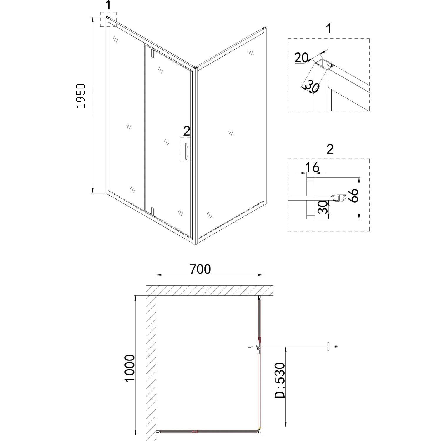 Душевой уголок Niagara Nova NG-43-10AG-A70G 100x70, стекло прозрачное, профиль холодное золото - фото 1