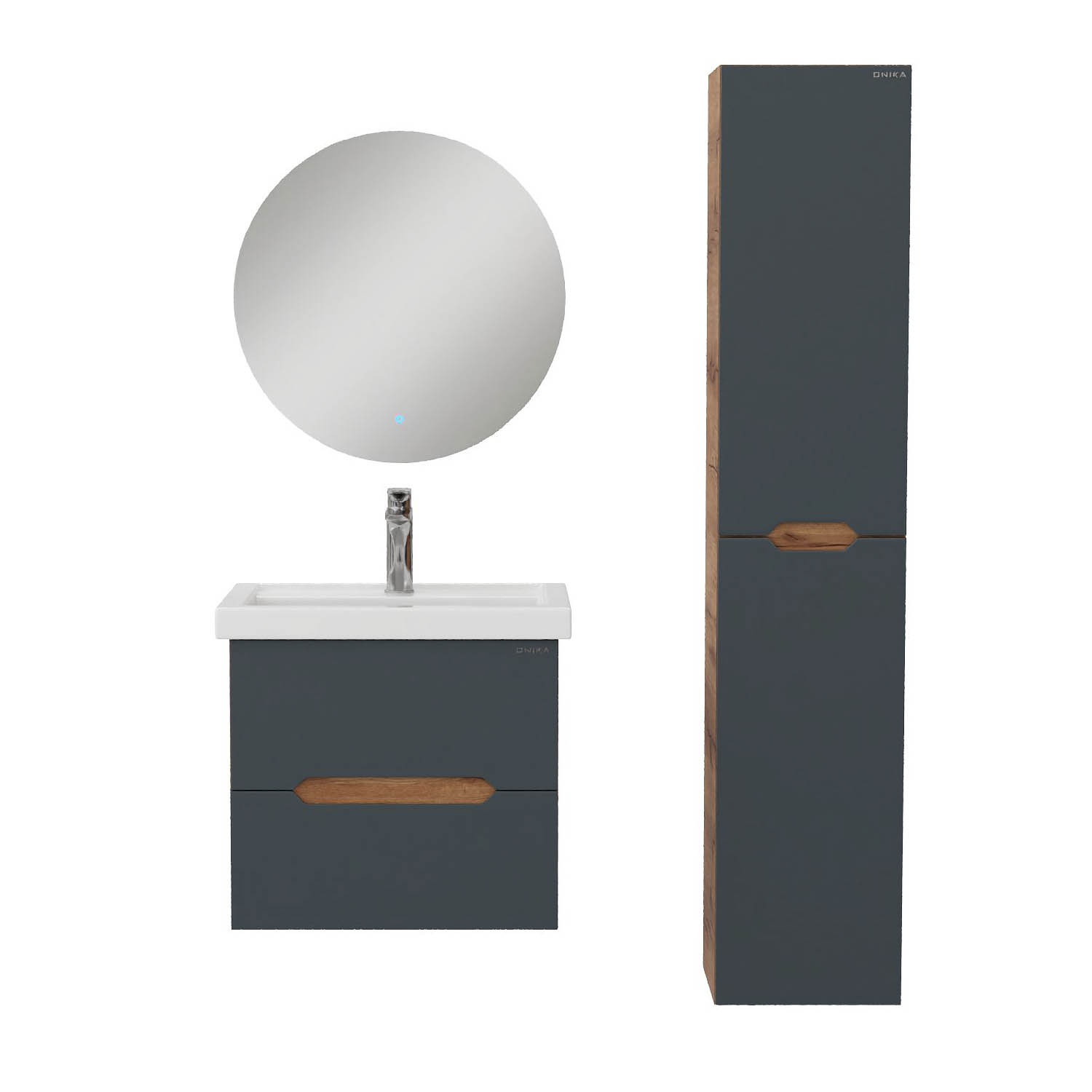 Мебель для ванной Оника Айленд 50, подвесная, цвет графит / дуб крафт золотой - фото 1