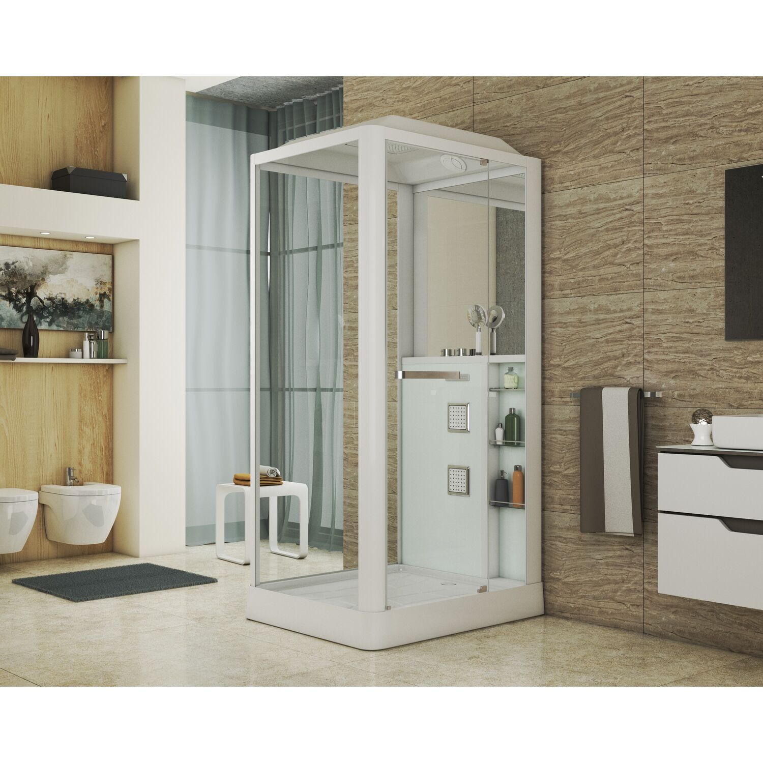 Душевая кабина Grossman Alba GR123R 110x90, правая, стекло прозрачное, профиль белый, с крышей, с гидромассажем