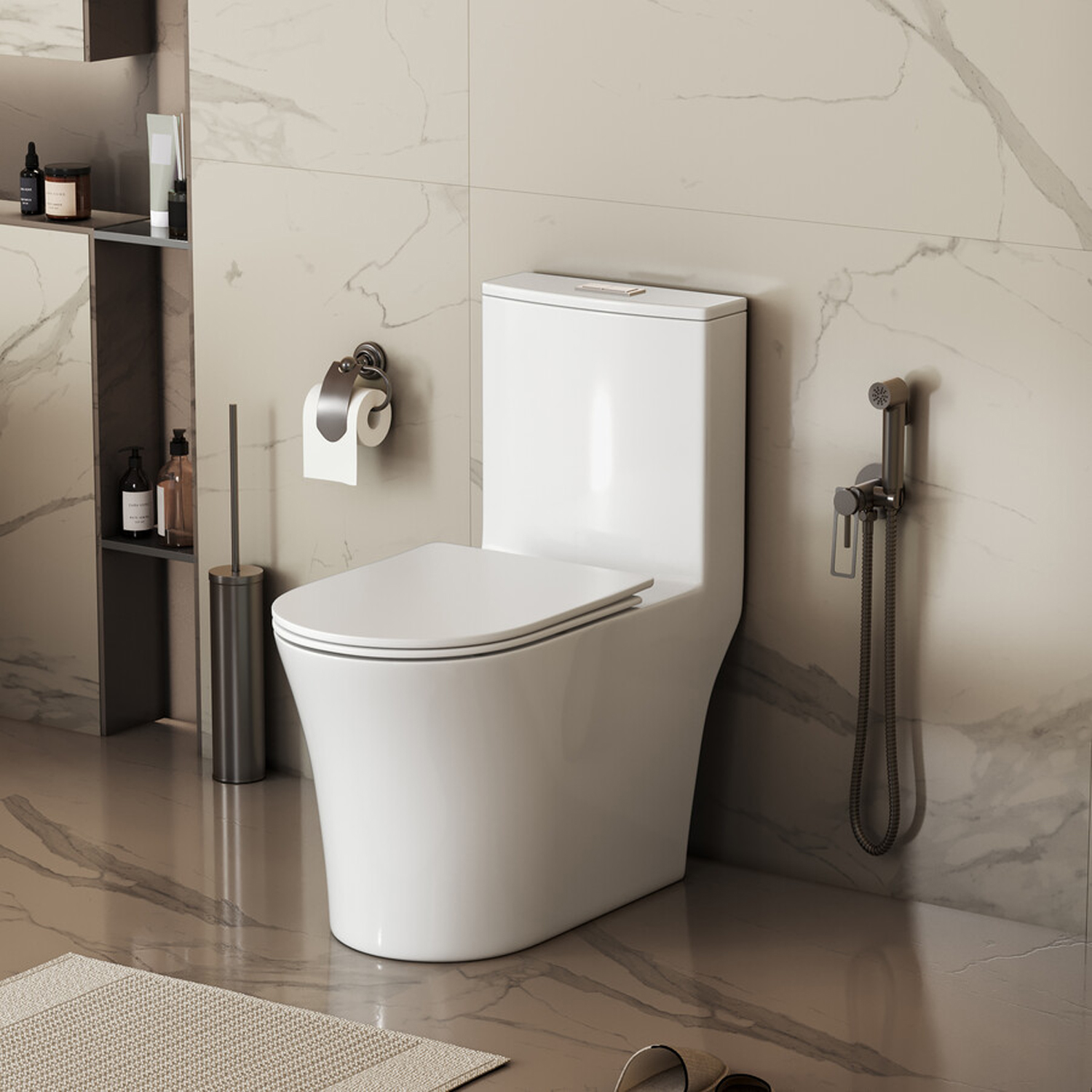 Унитаз Grossman Thin Rim GR-5607 SQ напольный, с сиденьем микролифт, цвет белый глянцевый - фото 1