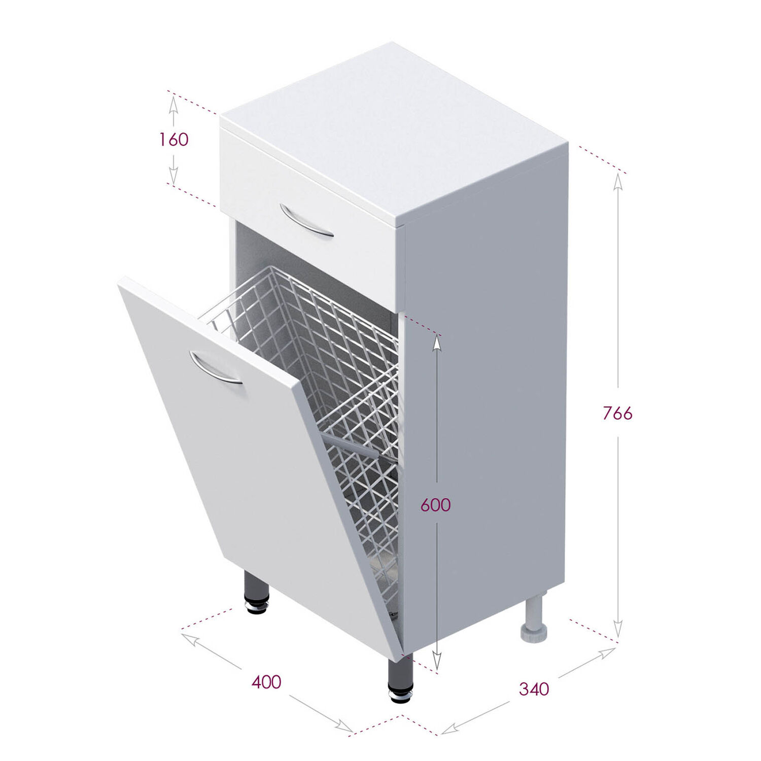 Тумба Оника Каприз 40, с бельевой корзиной, цвет белый - фото 1