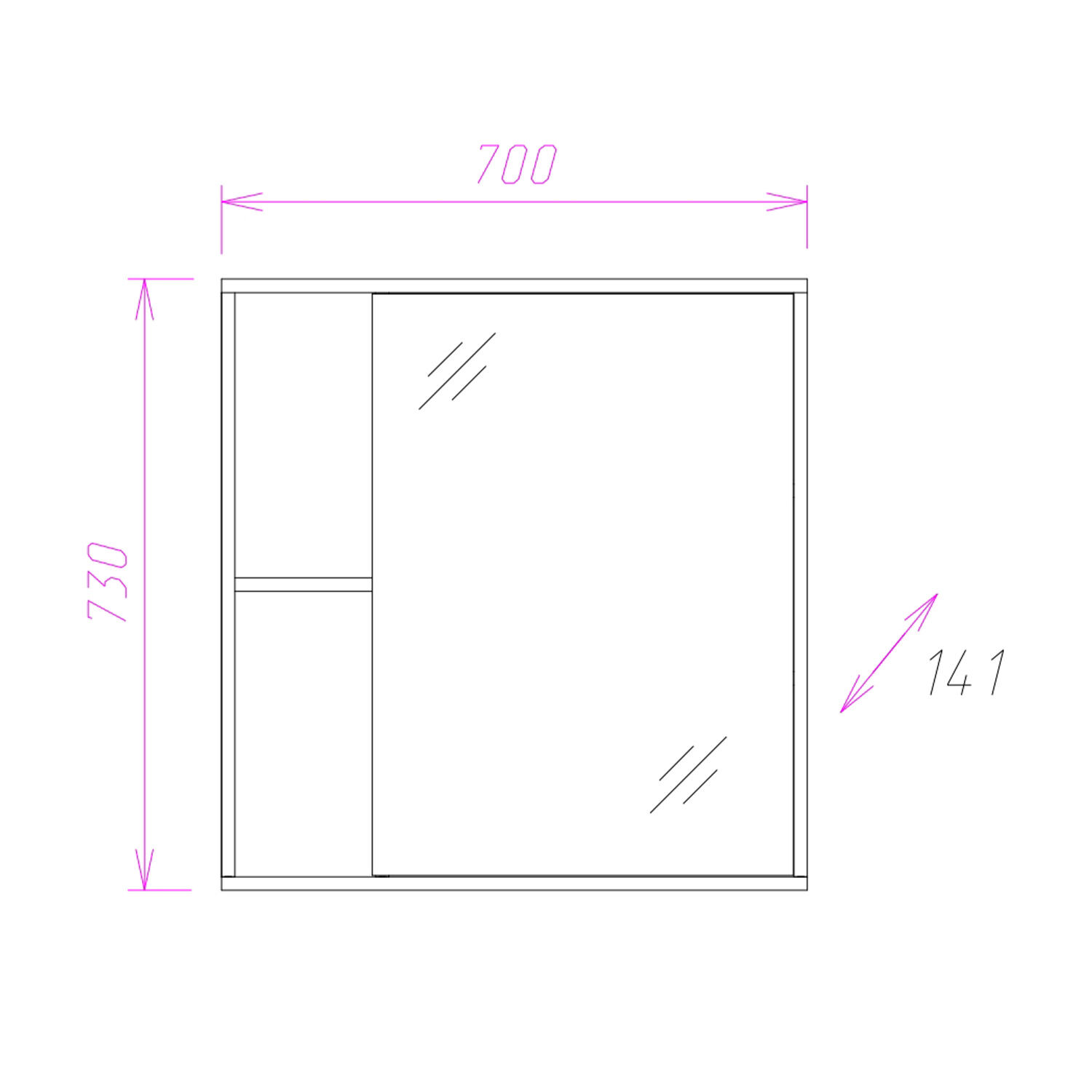 Шкаф-зеркало Оника Дельта 70, цвет ясень шимо - фото 1