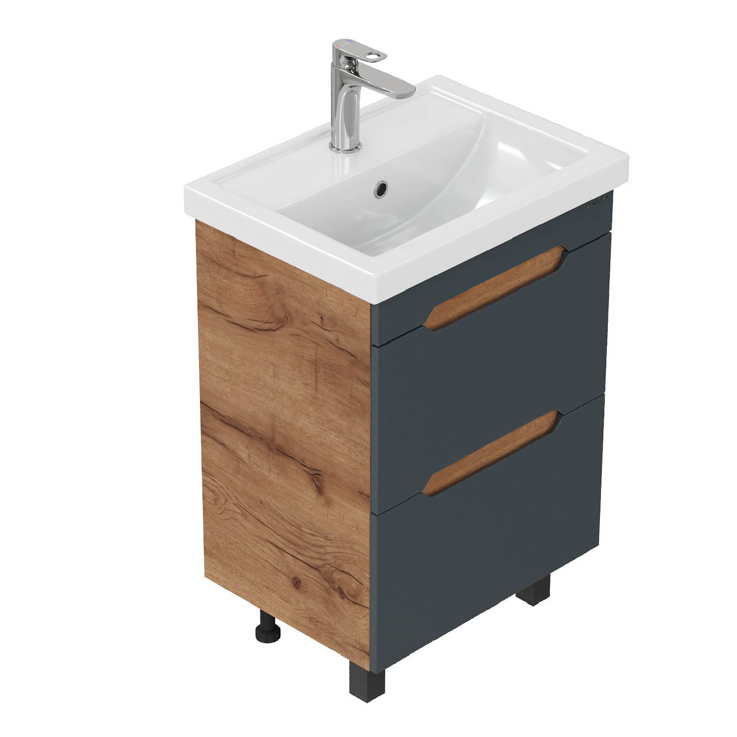 Мебель для ванной Оника Айленд 60, напольная, цвет графит / дуб крафт золотой