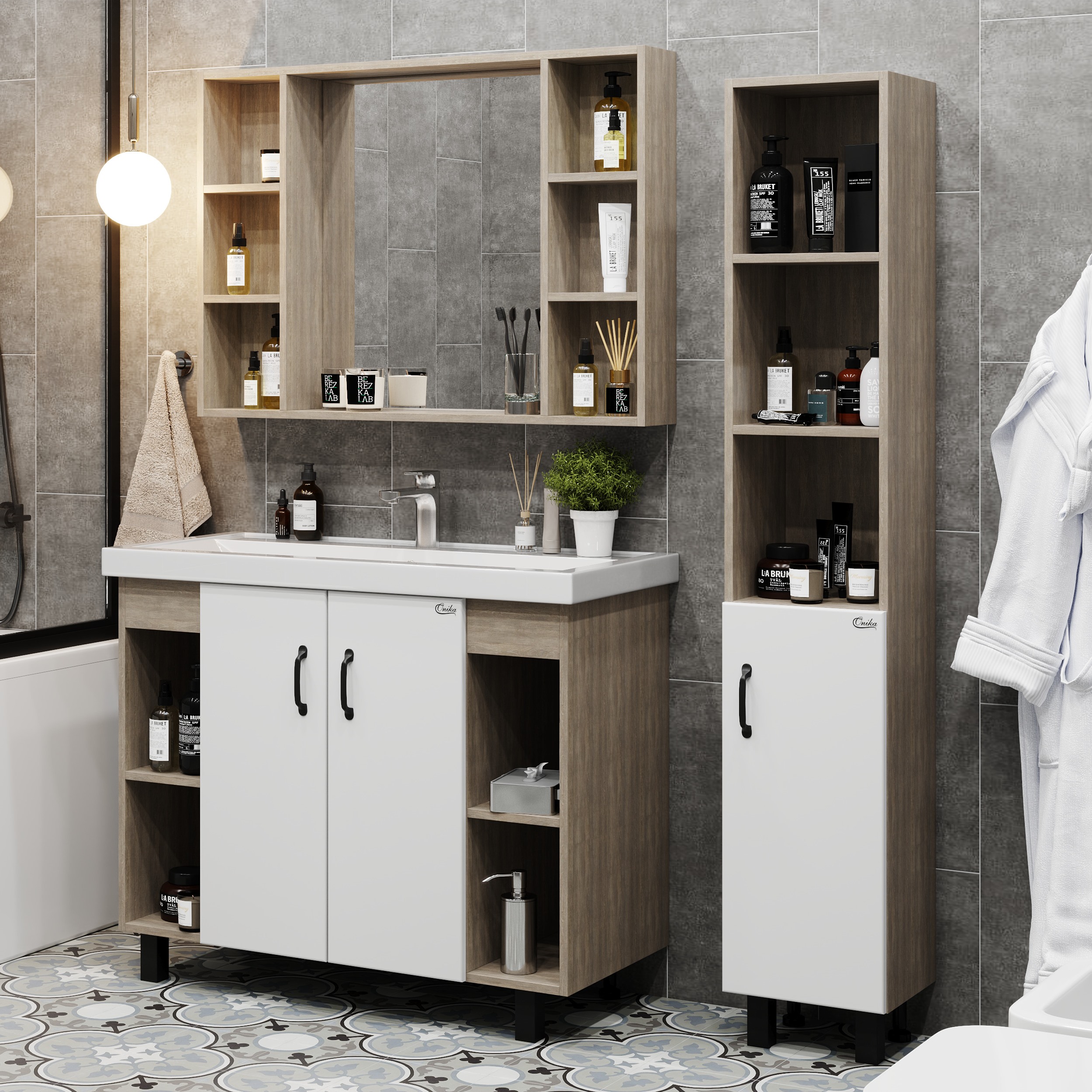 Мебель для ванной Оника Тимбер 100, цвет белый матовый / дуб сонома - фото 1