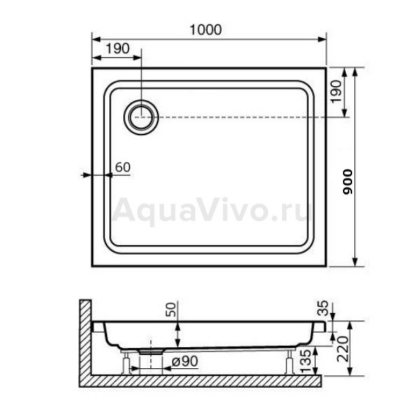 Поддон для душа RGW Acryl Style PR 100x90, акриловый, цвет белый