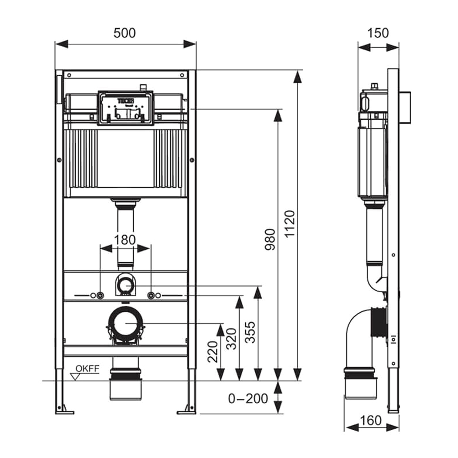 Комплект: Инсталляция TECE Base 2.0 9400413+Кнопка TECEnow белая+Stella XL T JK5751039MB черный унитаз, смыв торнадо