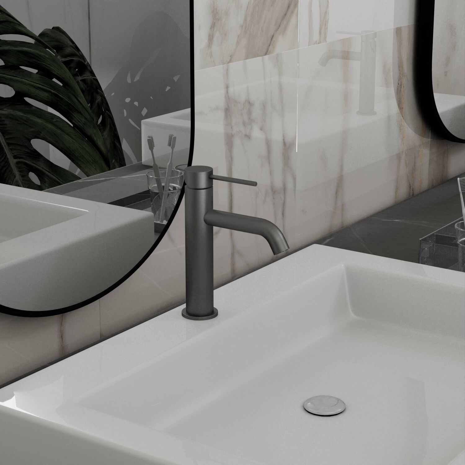 Смеситель Vincea City VBF-2C1GM для раковины, цвет вороненая сталь - фото 1