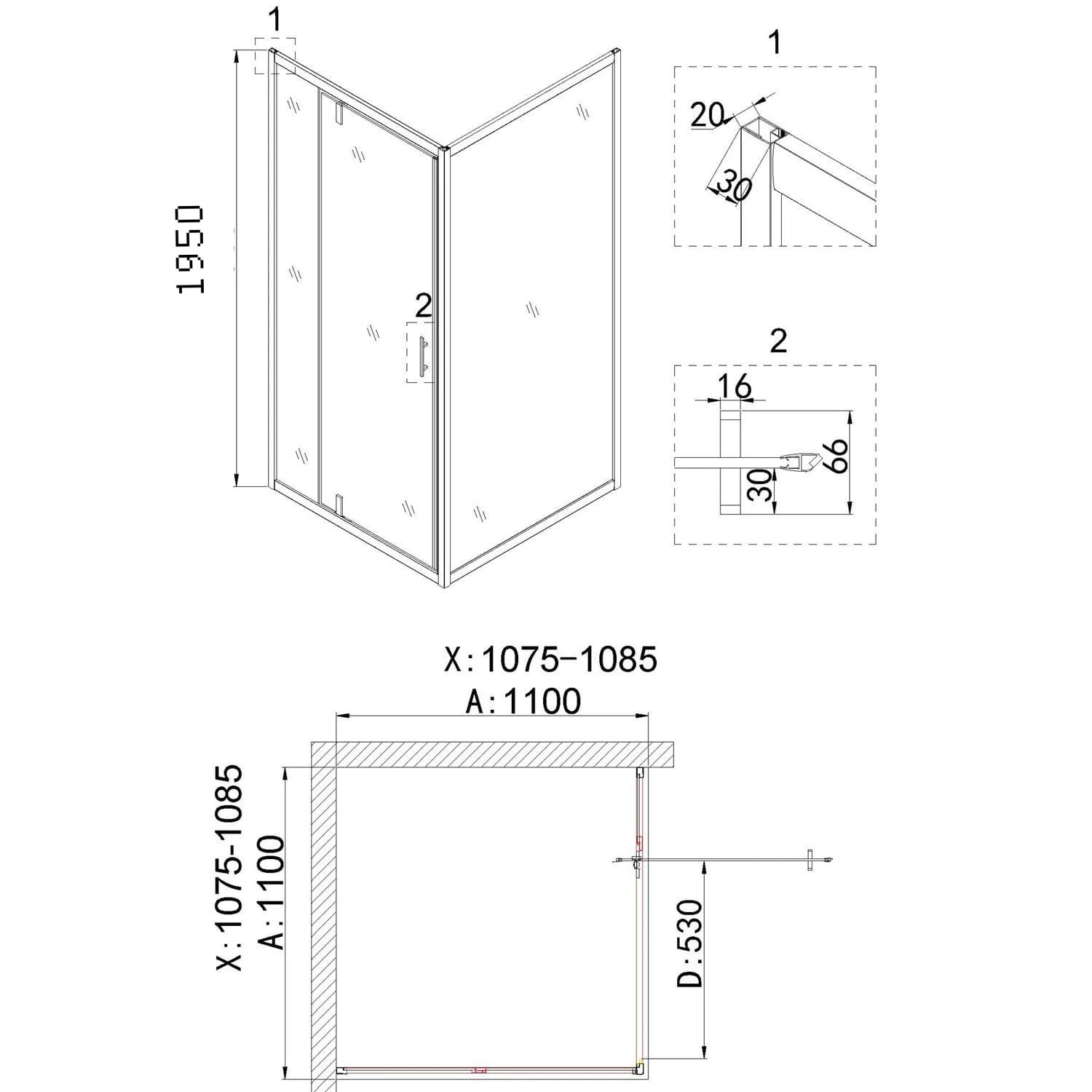 Душевой уголок Niagara Nova NG-43-11AG-A110G 110x110, стекло прозрачное, профиль холодное золото - фото 1