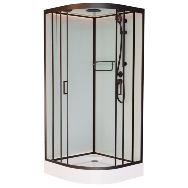 Душевая кабина Frank F400 М Black 100х100, с полотенцедержателем, стекло матовое, профиль черный - фото 1