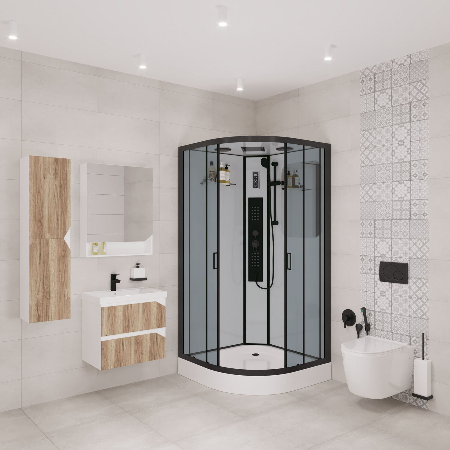 Душевая кабина Niagara Premium NG-6901-01G Black 90х90, стекло тонированное, профиль черный матовый, с крышей, с гидромассажем