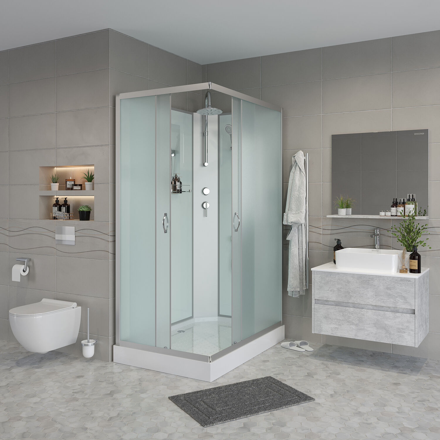 Душевая кабина Niagara Classic NG-43185-14QBKT 110х80, стекло матовое, профиль серебро, без крыши 