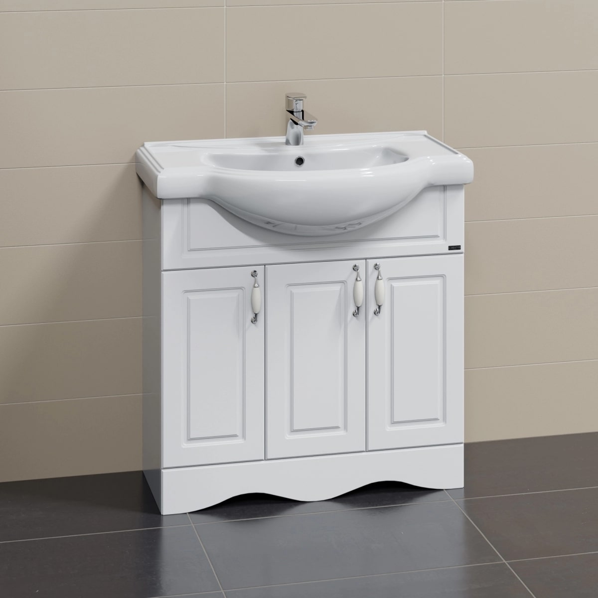 Тумба под раковину Санта Верона 80 напольная, с дверцами, цвет белый