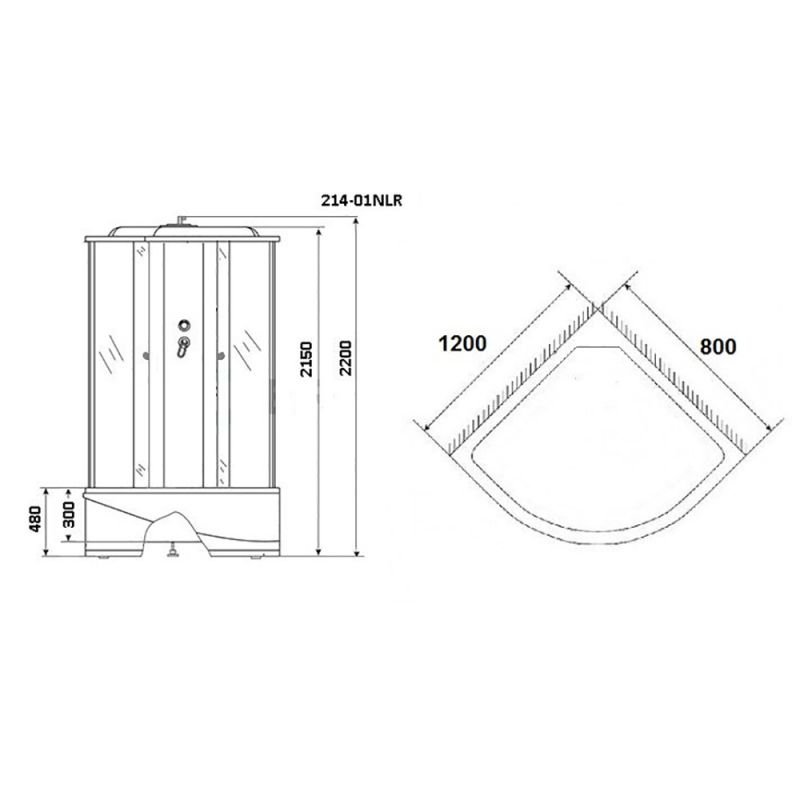 Душевая кабина Niagara Ultra NG-214-01RN 120х80, правая, стекло тонированное, профиль черный, с крышей, с гидромассажем, с пультом управления - фото 1