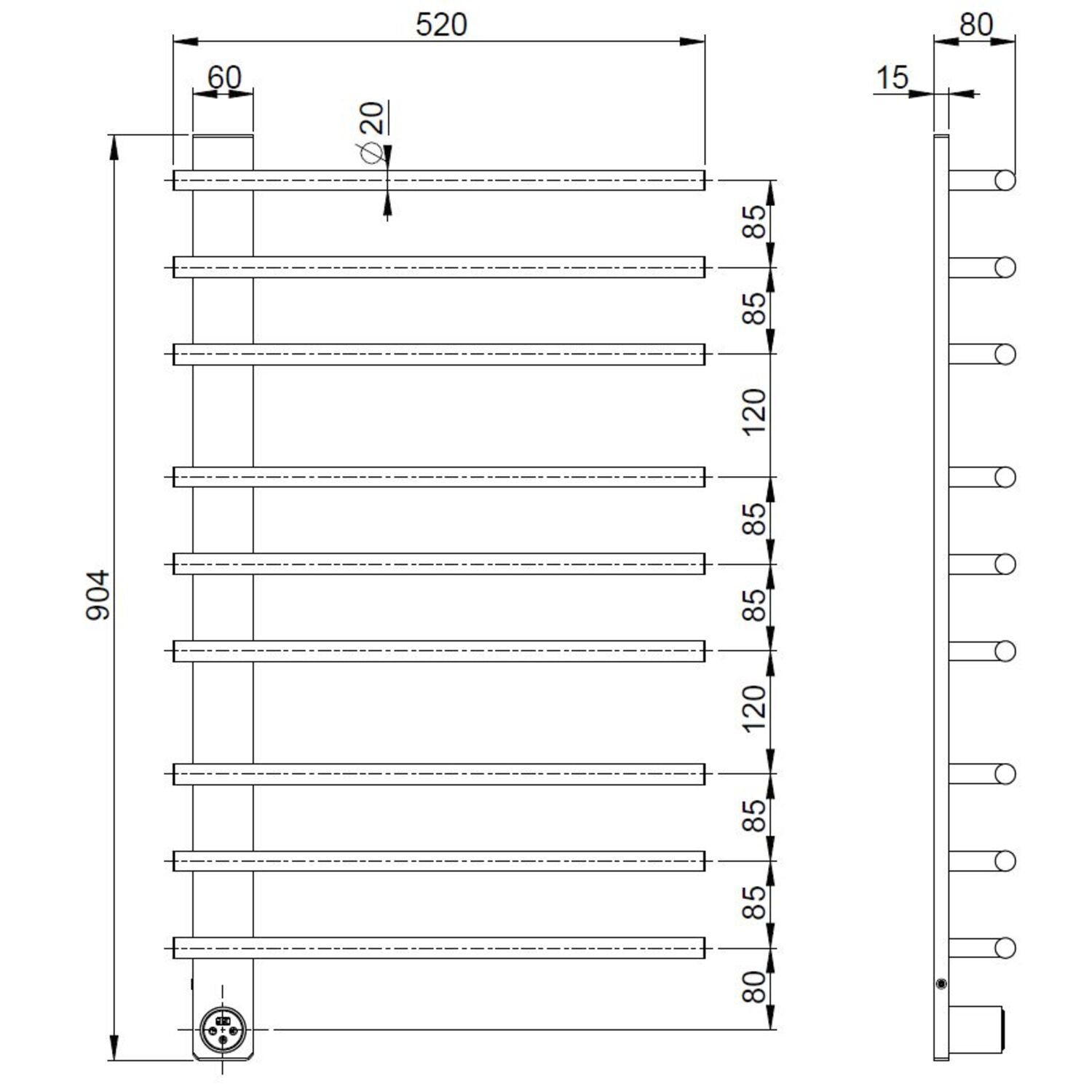 Полотенцесушитель Vincea VTD-2SC3GM 52x90 электрический, цвет вороненая сталь - фото 1