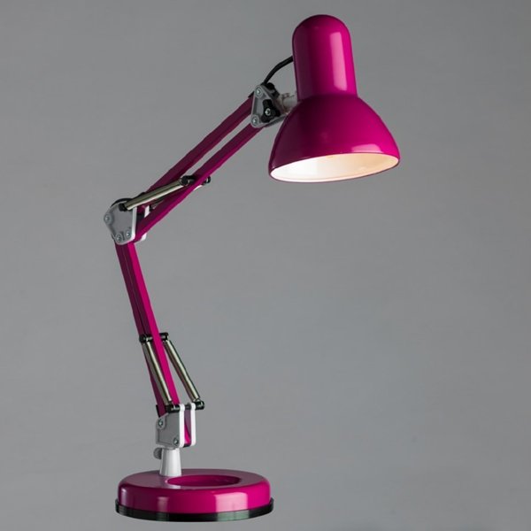 Офисная настольная лампа Arte Lamp Junior A1330LT-1MG, арматура сиреневая / белая, плафон металл сиреневый, 15х35 см