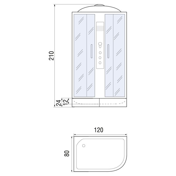 Душевая кабина River Dunay 120/80/24 МТ L 120x80, левая, стекло матовое, профиль хром матовый, с крышей, с гидромассажем