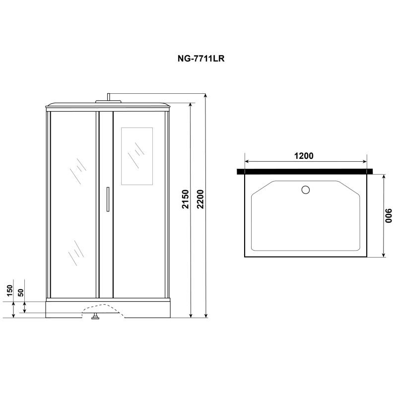 Душевая кабина Niagara Luxe NG-7711G L 120x90, левая, стекло прозрачное, профиль золото, с крышей, с гидромассажем, с пультом управления - фото 1