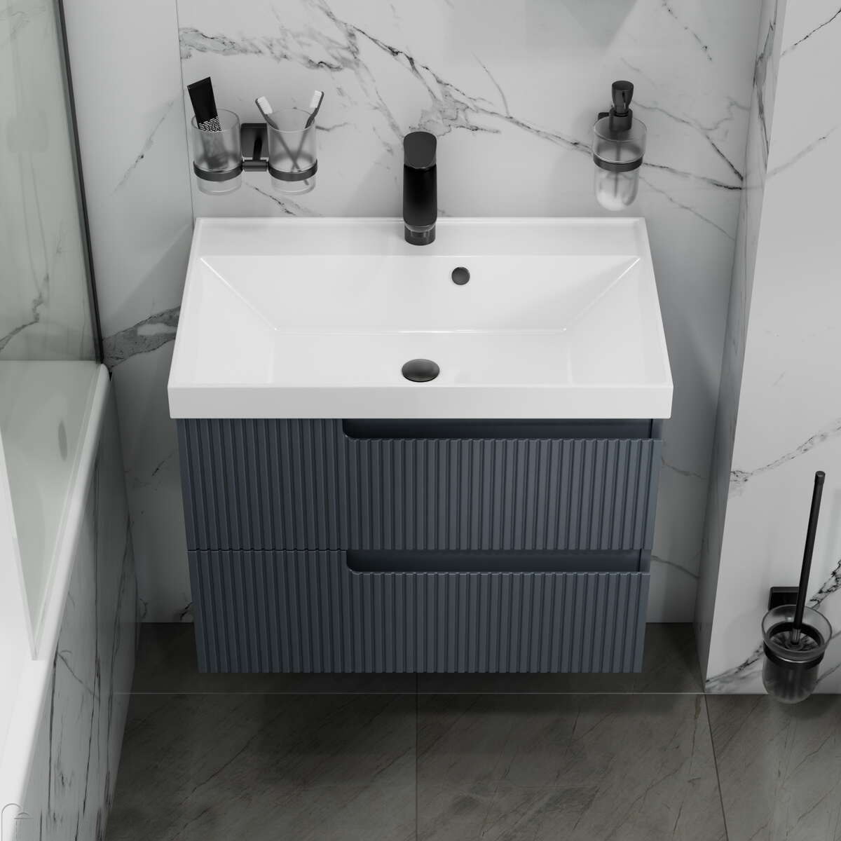 Тумба под раковину Санта Альтаир 70, подвесная, 2 ящика, цвет графит матовый - фото 1