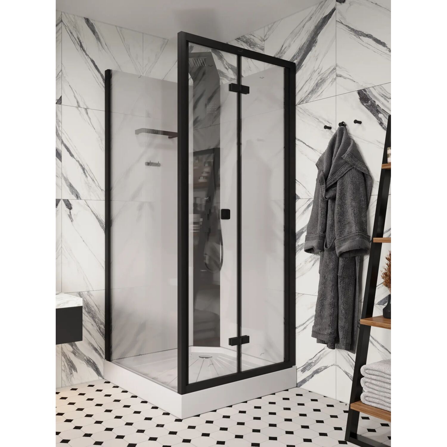 Душевая кабина CeruttiSPA Bella 90B 90x90, стекло прозрачное, профиль черный, без крыши