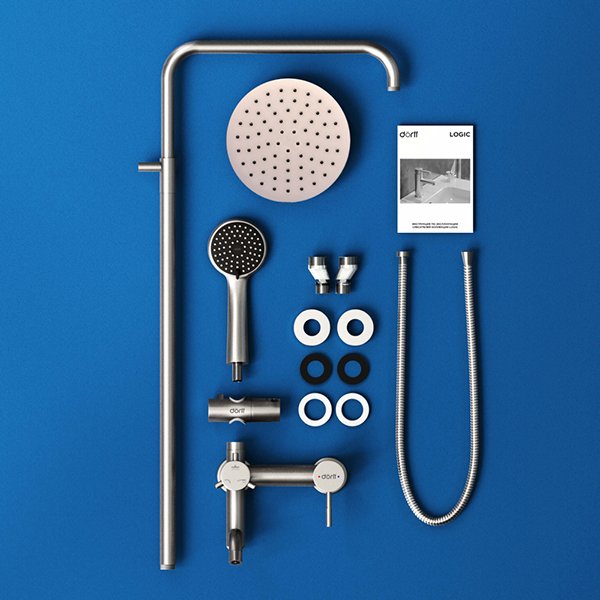Душевая стойка Dorff Logic D0703000SS с верхним душем, смесителем, цвет хром