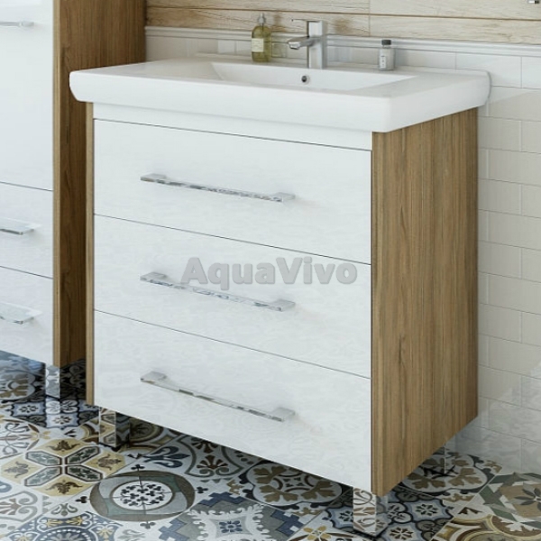 Мебель для ванной Sanflor Ларго 80, напольная, цвет Швейцарский Вяз/белый