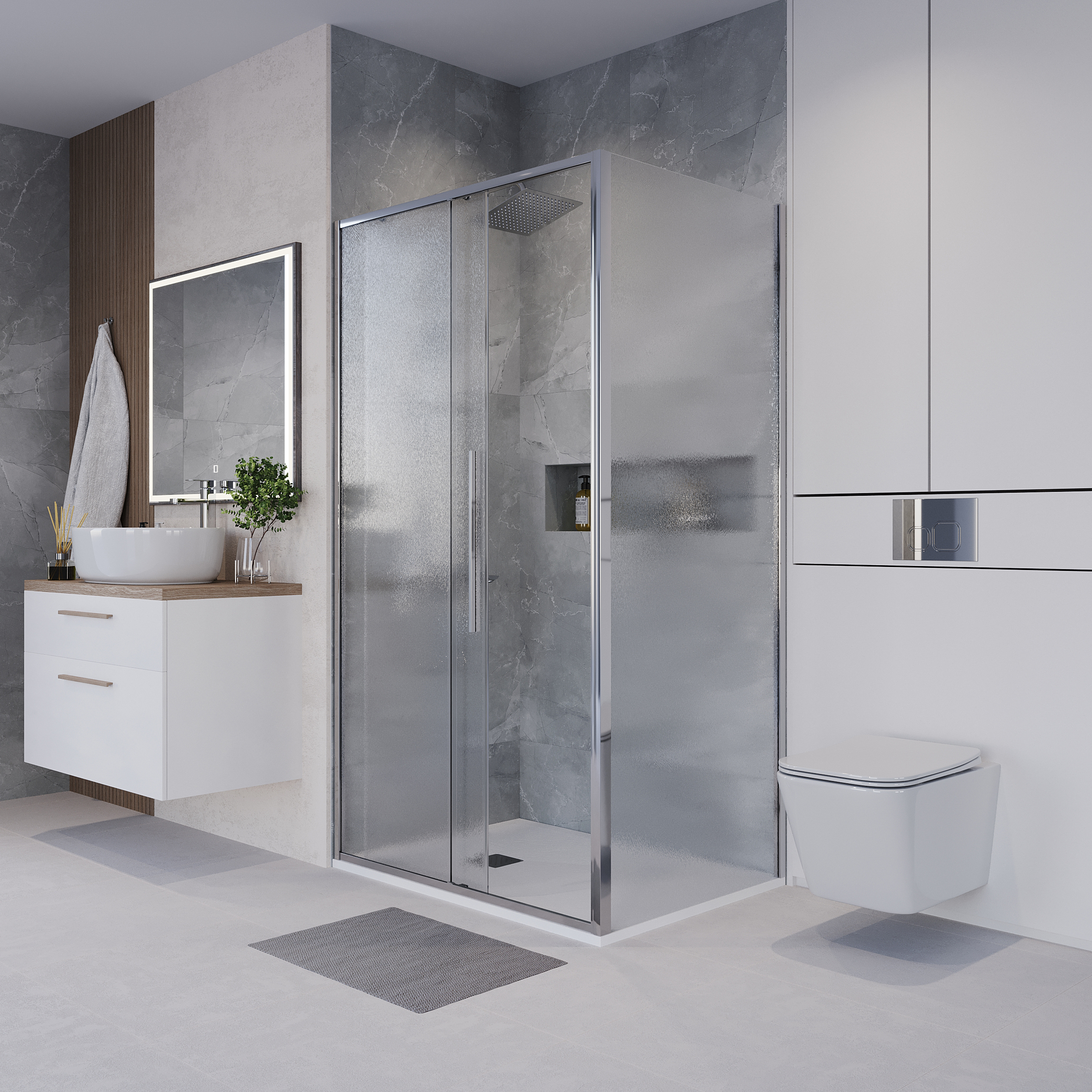 Душевой уголок Niagara Nova NG-65-11CH-CH90-34 110x90, левый, стекло шиншилла, профиль хром - фото 1