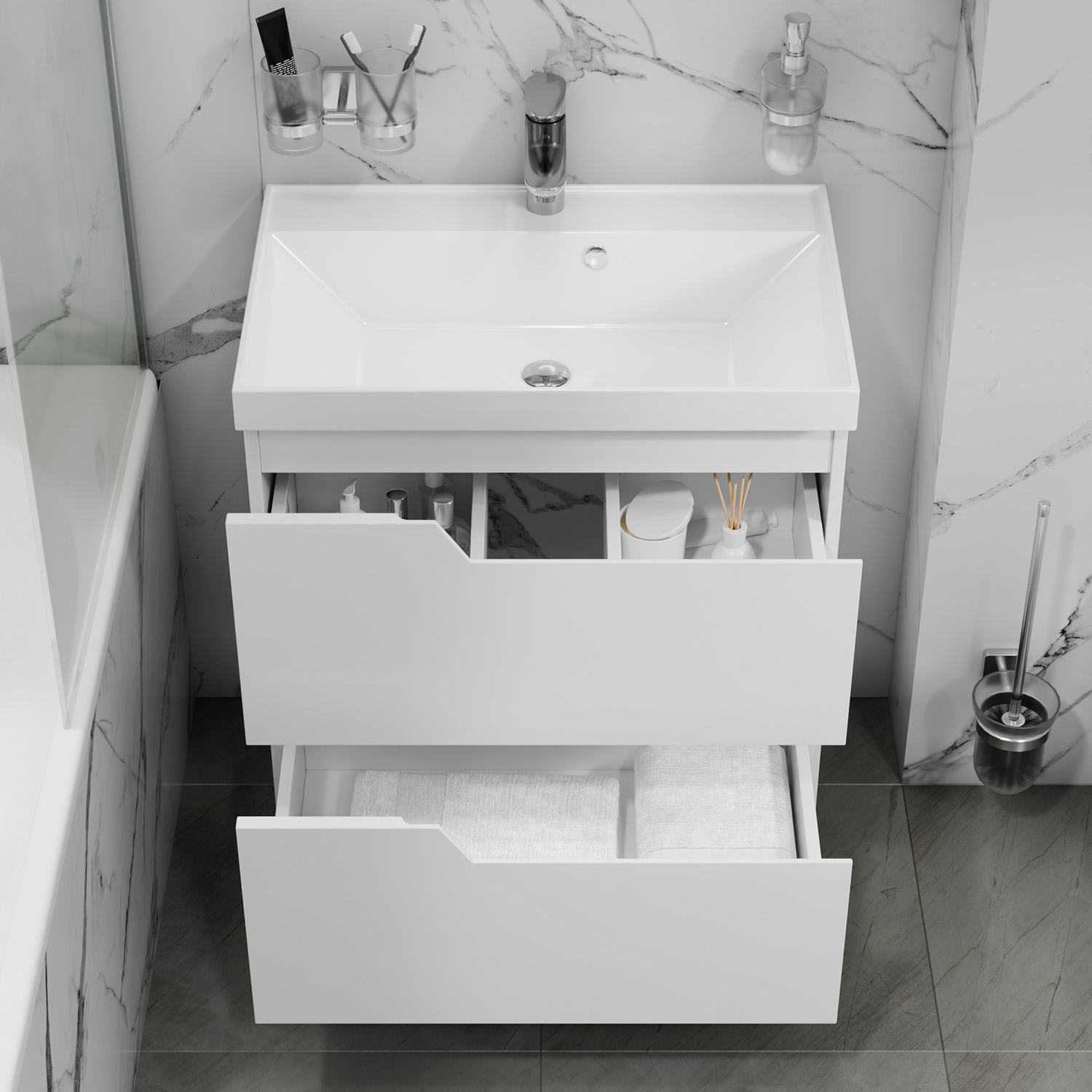 Тумба под раковину Санта Антарес 70, напольная, 2 ящика, цвет белый глянец - фото 1